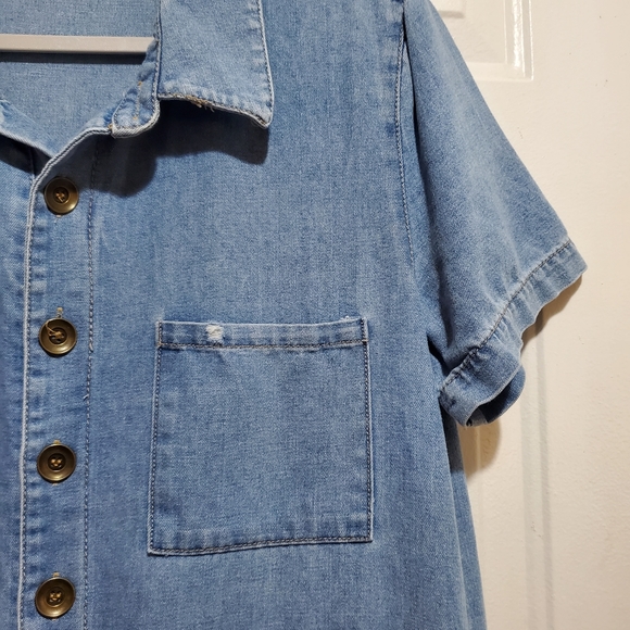 Lumière Lightwashed Distressed Denim Romper - Picture 6 of 12